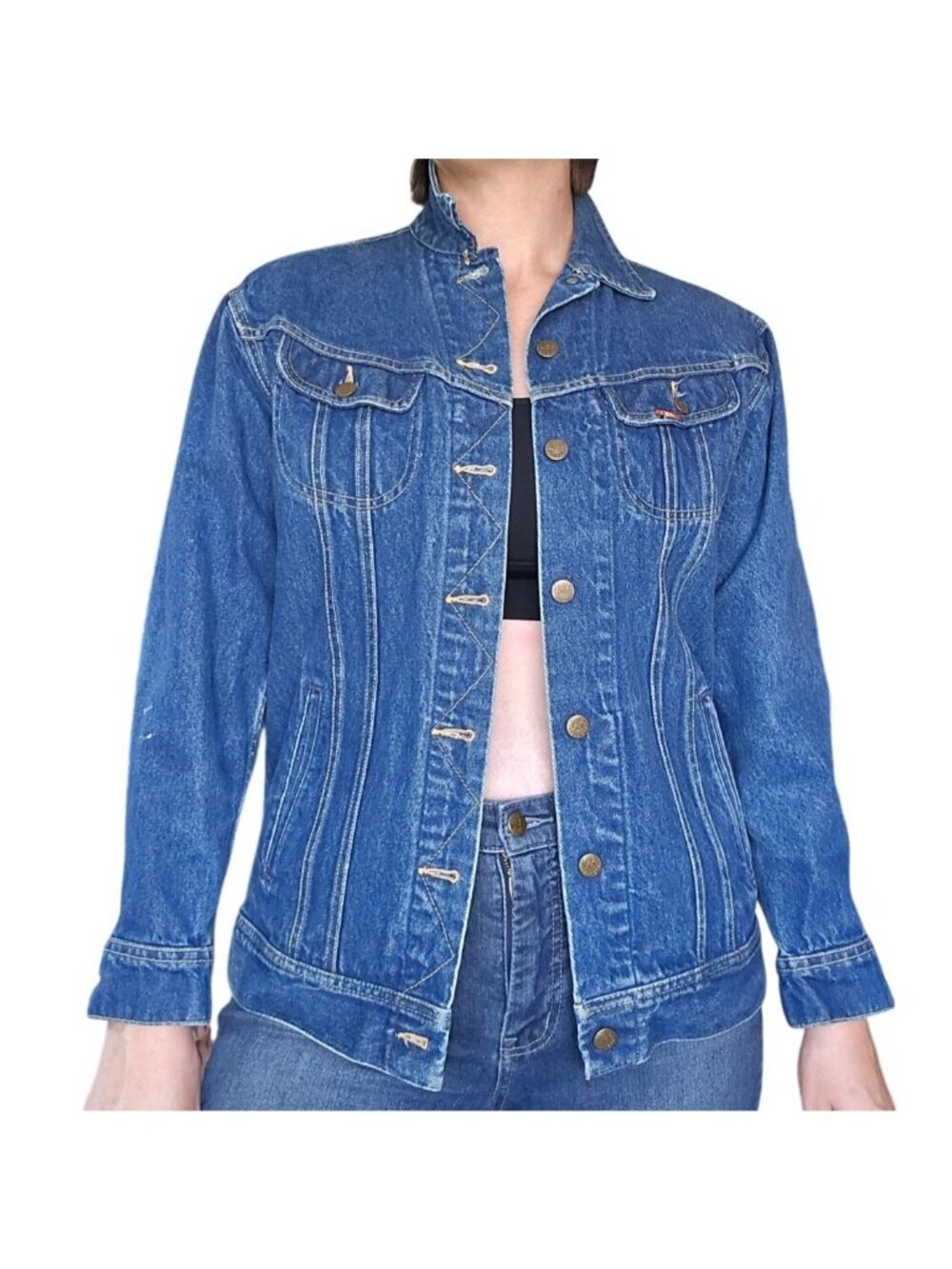Vintage 80s Ms Lee Riders Blue Denim Jean Jacket Women's Size 9/10 Trucker Style